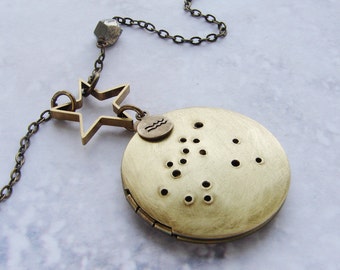 Personalized Constellation Necklace, custom zodiac locket pendant Aquarius necklace February birthday, personalized zodiac