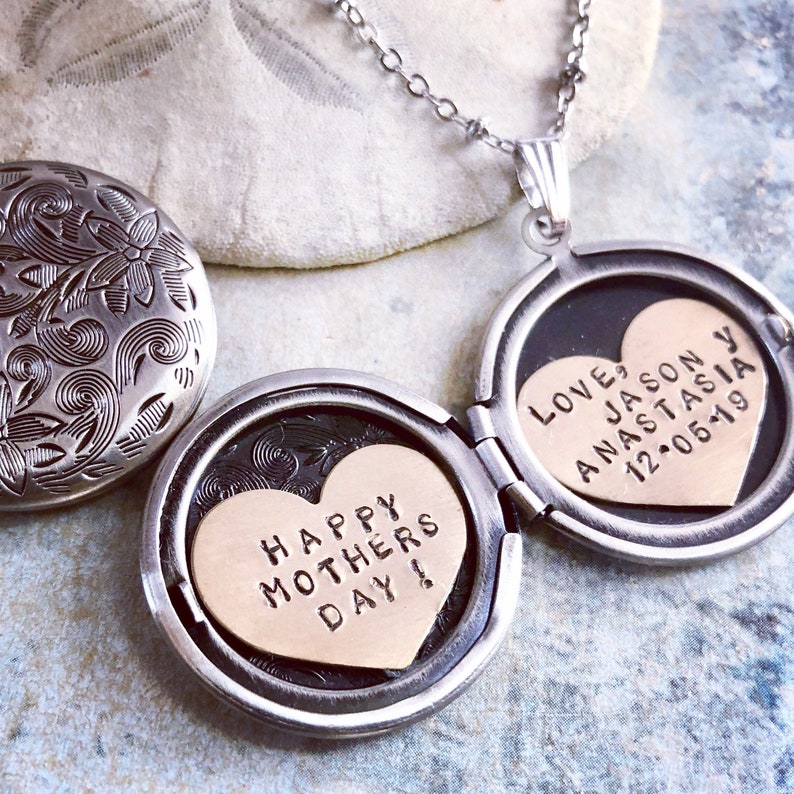 Happy Mothers Day Locket Necklace ,We love You Locket Necklace, Personalized jewelry, Custom hand stamped, Personalized locket necklace image 1