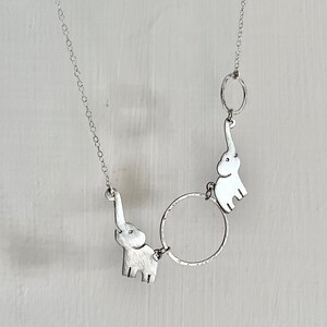 Lucky Loving Elephants necklace, sterling silver elephant couple circle necklace image 1