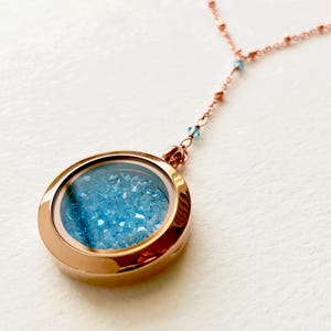Aquamarine shaker necklace, Cameron Diaz The Holiday necklace, Birthstone locket necklace, Personalized locket necklace, Y necklace