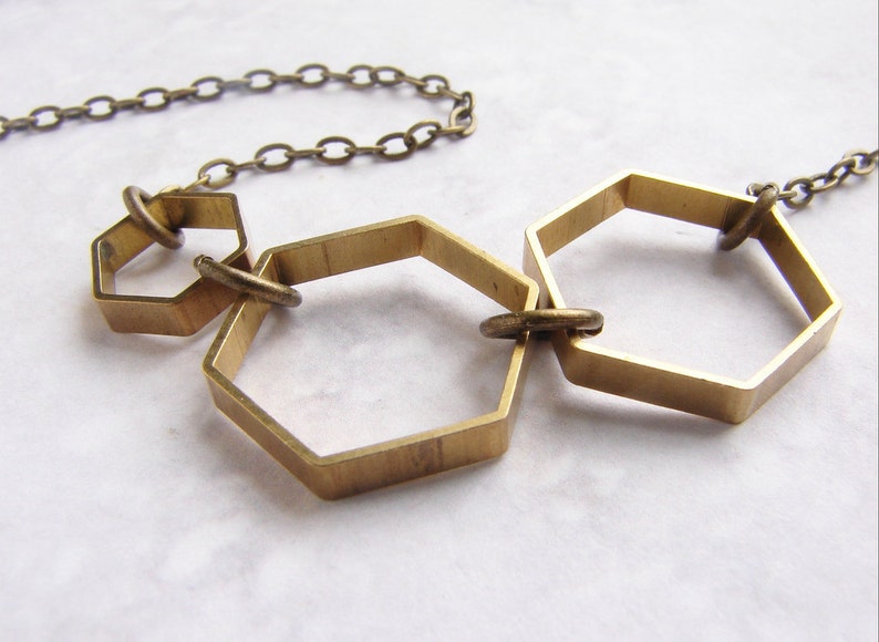 Vintage Honeycomb necklace hexagon necklace, modern geometric necklace, simple everyday necklace image 3