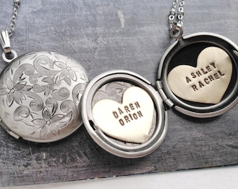 Personalized jewelry, name necklace, kids name for mom Heart locket New mom gift, new baby gift, Personalized name necklace