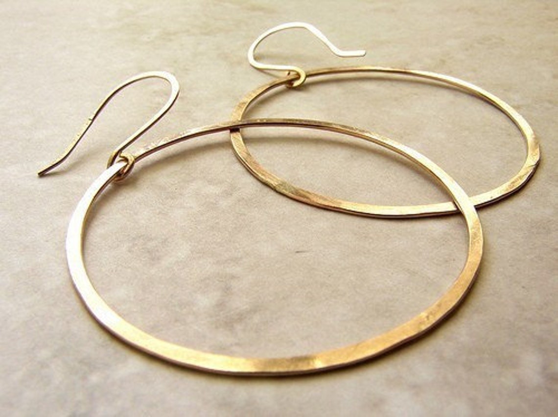 Large Gold Hoop Earrings Hand Hammered Gold Hoops Simple Etsy
