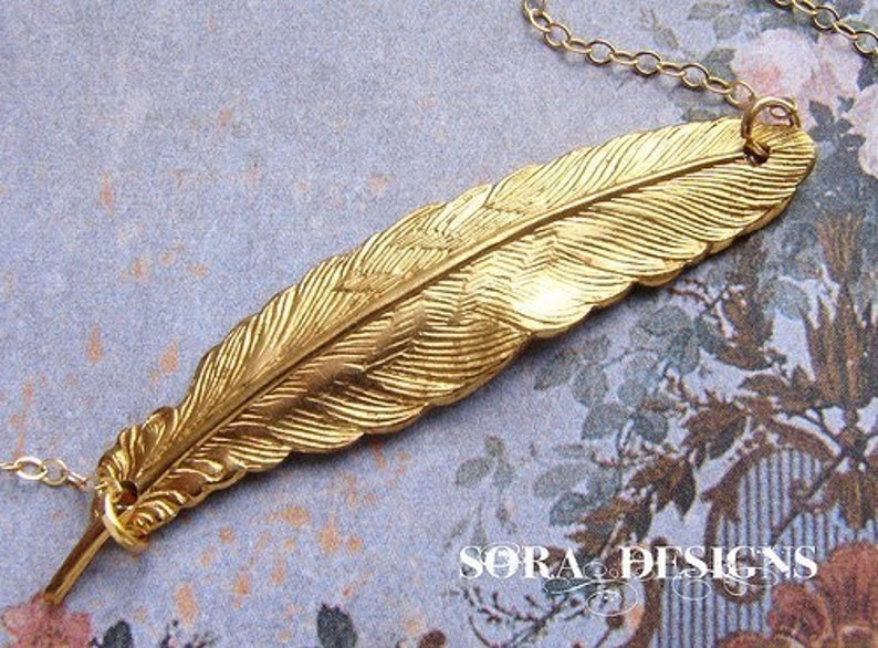 Gold feather necklace, bridesmaid jewelry, Enchanted Feather necklace 14kt gold filled chain wedding party bridesmaid gifts image 2