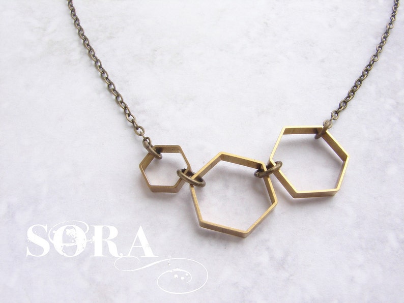 Vintage Honeycomb necklace hexagon necklace, modern geometric necklace, simple everyday necklace image 1