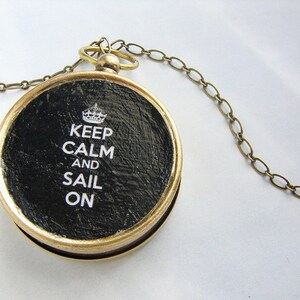 Keep Calm Sail On Compass Custom Compass keychain with Keep Calm Carry On, for him dude under 25 pocket chain keyring image 2