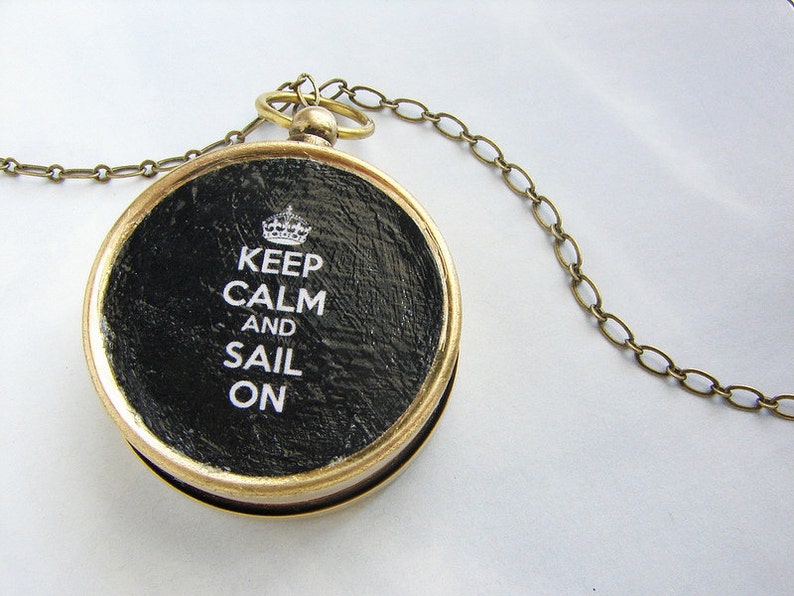 Keep Calm Sail On Compass Custom Compass keychain with Keep Calm Carry On, for him dude under 25 pocket chain keyring image 2