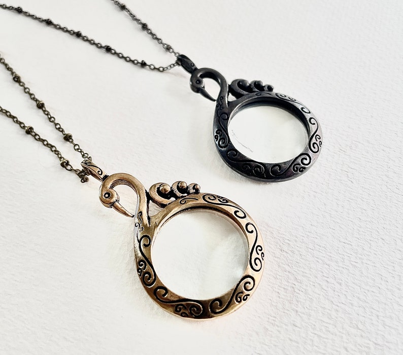 Keeper of the Lost Cities Black Swan pendant, Black Swan magnifying glass necklace, black swan monocle pendant, Black Swan Necklace image 3