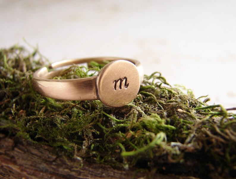 Personalized ring, initial ring, personalized pinky ring, stackable ring, rose gold copper color image 2