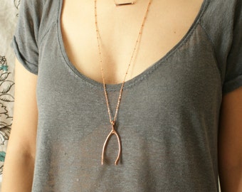 Rose gold wishbone necklace, statement necklace life size wishbone pendant in pink gold, large rose gold wishbone necklace