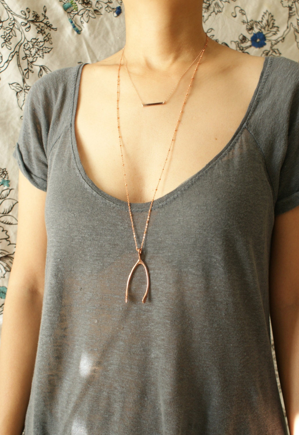 Rose Gold Wishbone Necklace Statement 