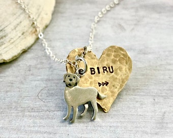 Personalized Labrador Necklace, Engraved Custom Dog Name with birthstone, Initials, Dates, Inspirational quote dog necklace