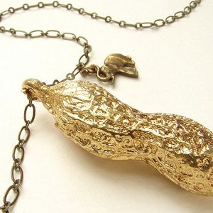 Circus Peanut Necklace, Brass jewelry life size peanut necklace in bronze and elephant charm, gold peanut necklace image 3