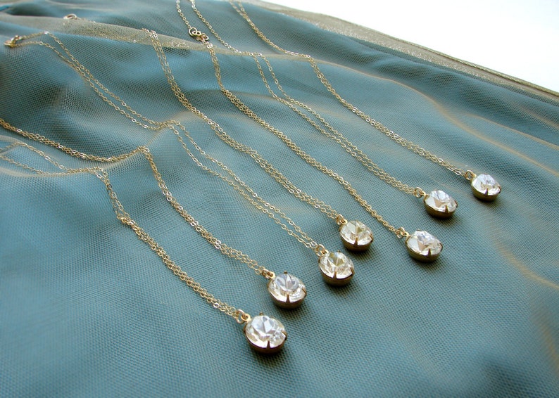 7 Wedding party gifts Vintage sapphire rhinestone necklace oval rhinestone pendant Bridesmaid jewelry