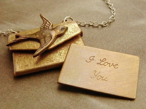 I Love You Locket Necklace Envelope Locket Necklace I Love You Message Bird Locket Envelope Necklace Envelope Pendant Etsy