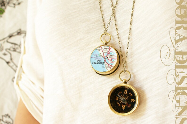 Eiffel tower Paris Map Compass Necklace, Personalized jewelry, Personalized gift custom map, personalized anniversary gift image 5