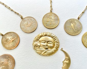 Vintage Zodiac Coin Necklace: Boho Horoscope Medallion