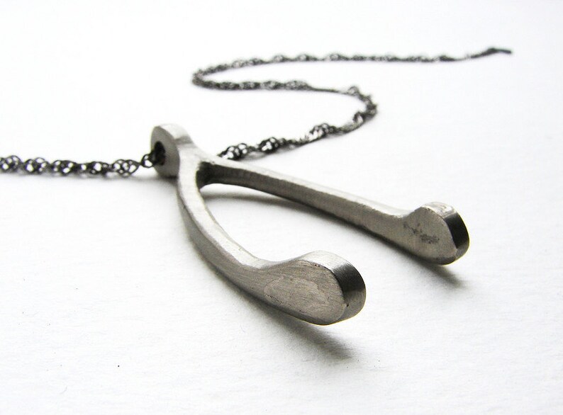 Rustic Wishbone Pendant Necklace, Men's necklace Medium size pendant antique silver wishbone, rustic wishbone pendant, gift for teens image 3