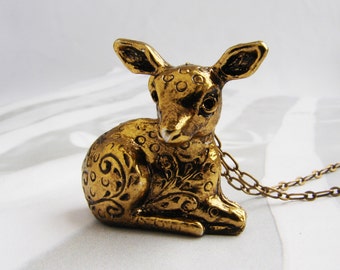 Collier médaillon cerf, collier médaillon de parfum, bijoux animaux, collier médaillon fauve médaillon animal, collier compartiment secret