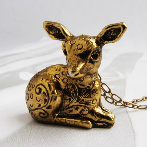 Deer Locket Necklace, perfume locket necklace, animal jewelry, animal locket fawn locket necklace, secret compartment necklace