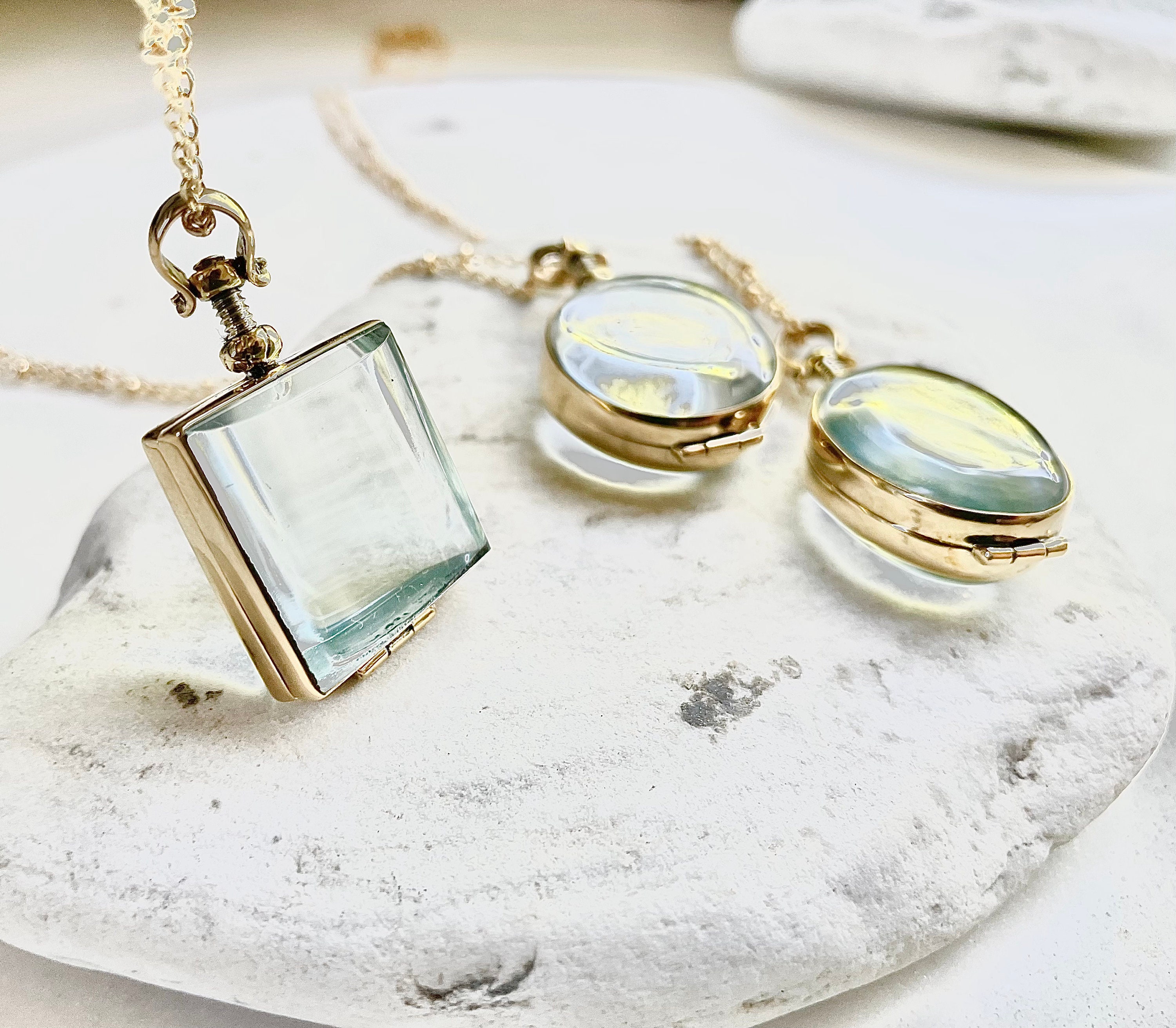 Beveled Glass Locket Necklace Personalized Womens Necklace | Etsy