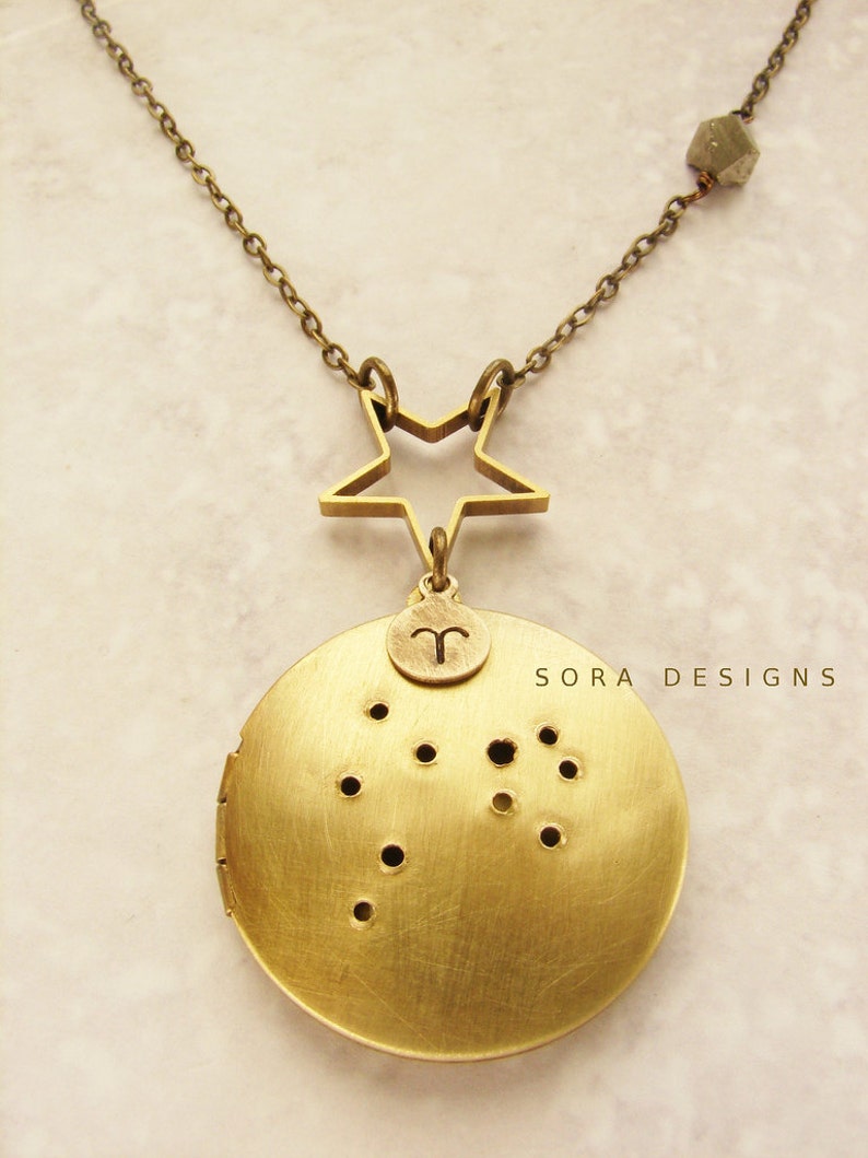Zodiac locket necklace, Personalized constellation locket, Aries necklace, Zodiac necklace March April birthday constellation necklace image 4