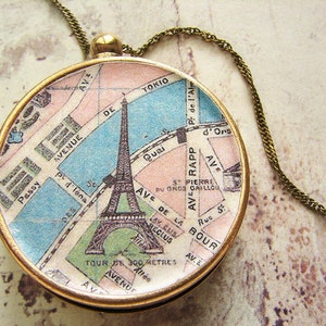 Eiffel tower Paris Map Compass Necklace, Personalized jewelry, Personalized gift custom map, personalized anniversary gift image 2
