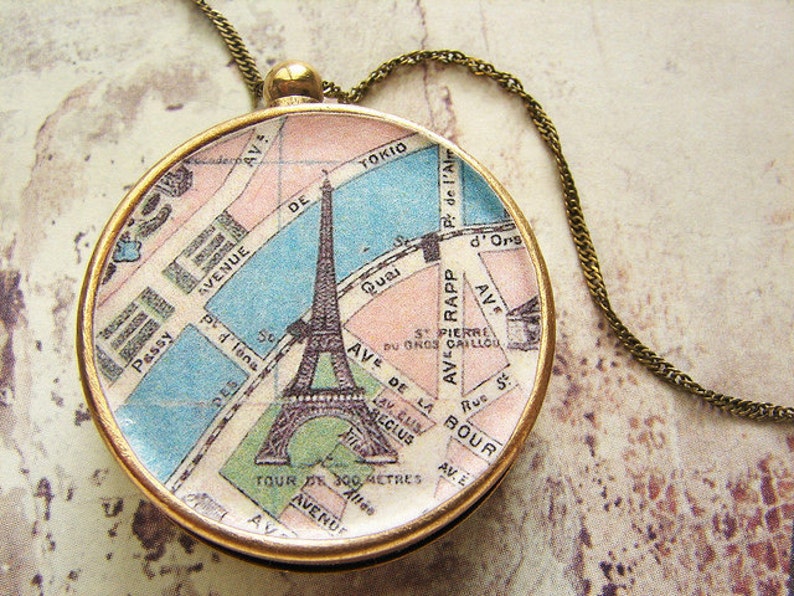 Eiffel tower Paris Map Compass Necklace, Personalized jewelry, Personalized gift custom map, personalized anniversary gift image 2