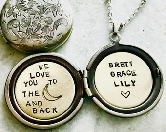 We love You to the Moon and Back Locket Necklace, Personalized Locket necklace, Custom Mothers Day Necklace, Personalized Heart Locket