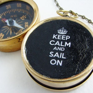 Keep Calm Sail On Compass Custom Compass keychain with Keep Calm Carry On, for him dude under 25 pocket chain keyring image 1