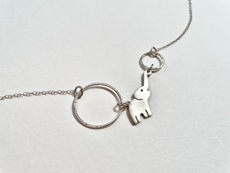 Lucky Loving Elephants necklace, sterling silver elephant couple circle necklace image 5