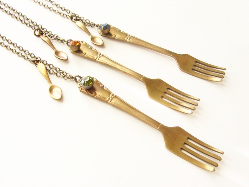 End Hunger Cause Necklace Realistic fork miniature spoon charm necklace image 1