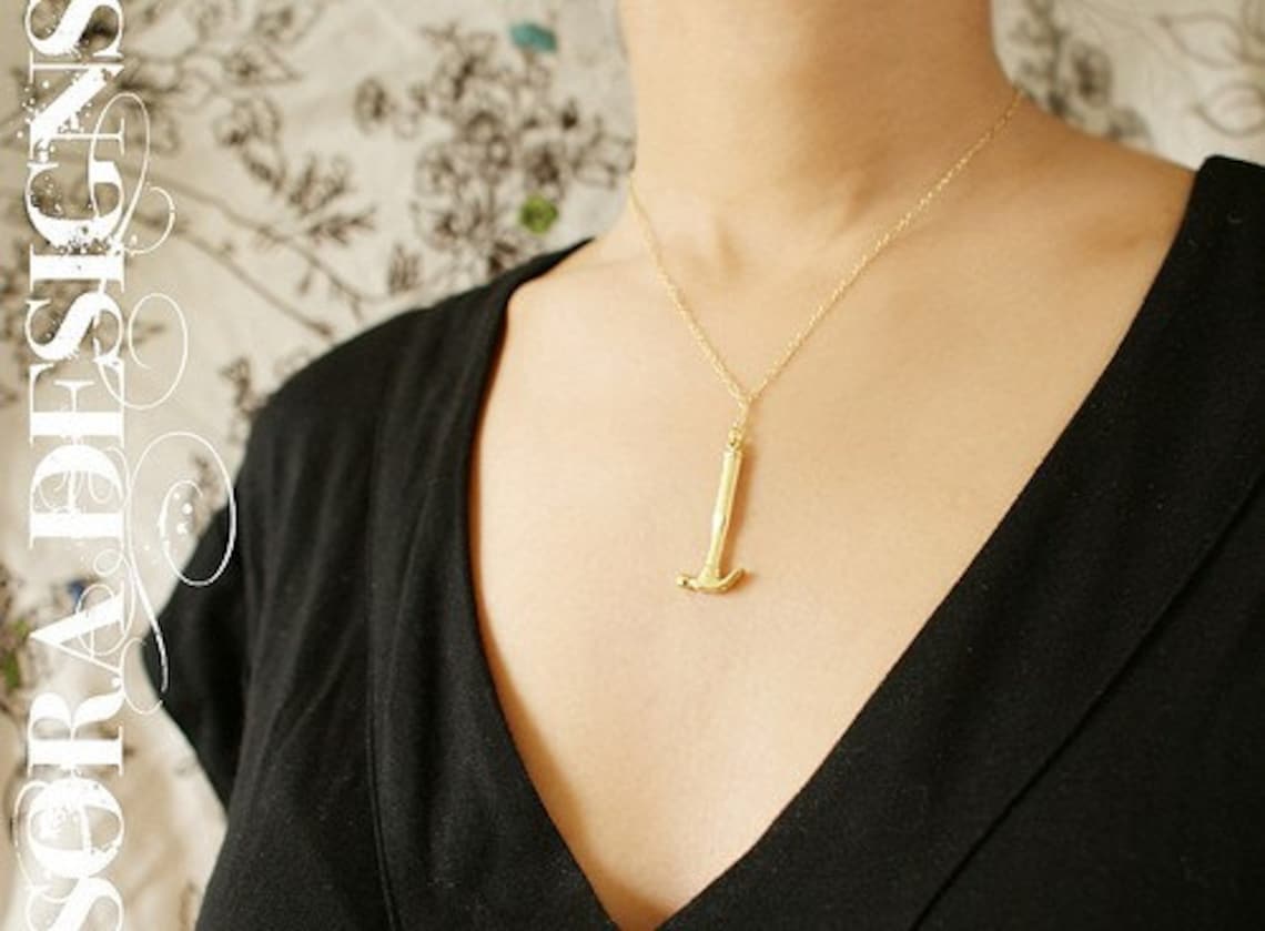 Miniature Gold Hammer Necklace DIY Gift Silver Hammer Etsy
