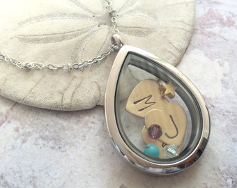 personalized locket necklace, heart jewelry, child initials necklace, new mom gift, personalized necklace, memory locket, floating locket