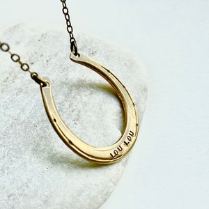 Horseshoe equestrian necklace, large horseshoe pendant, antiqued brass horseshoe charm necklace