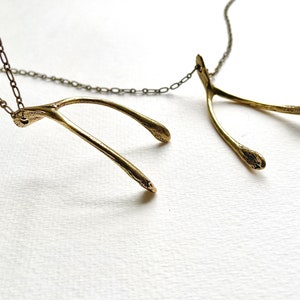 Large Wishbone necklace, life size Wishbone Pendant, actual wishbone necklace, rustic wishbone pendant, men jewelry, Brass Wishbone necklace image 3