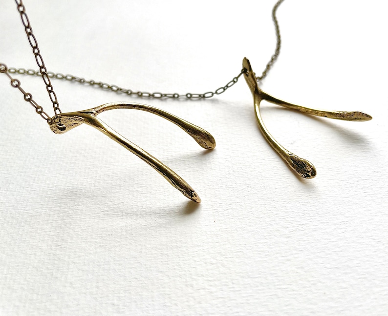 Large Wishbone necklace, life size Wishbone Pendant, actual wishbone necklace, rustic wishbone pendant, men jewelry, Brass Wishbone necklace image 3
