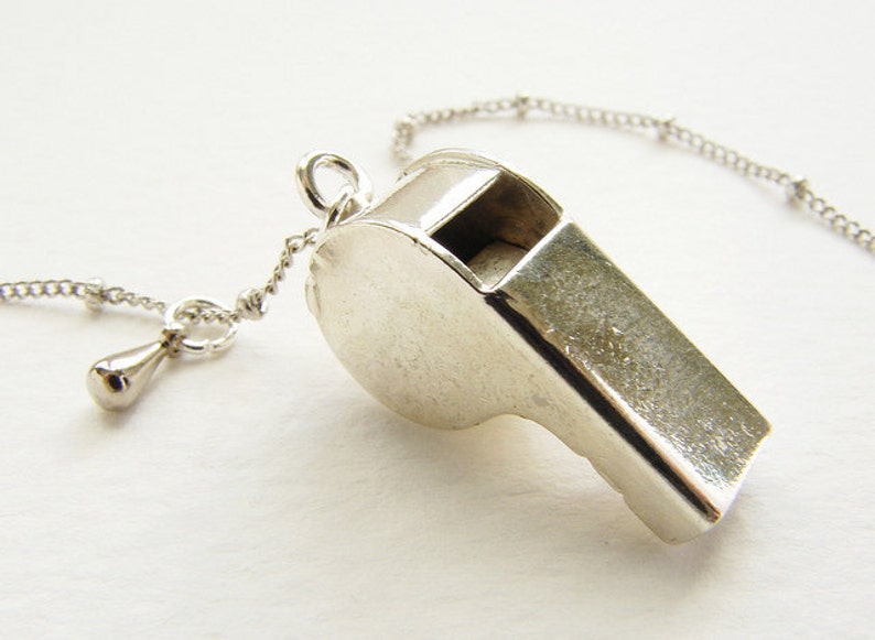 Tiny police whistle necklace, working miniature silver whistle delicate satellite chain, dog training whistle necklace image 4
