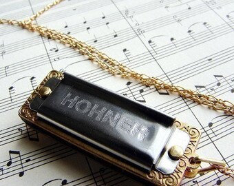 Little Lady Harmonica Necklace,14kt gold filled long necklace, made in Germany, harmonica necklace