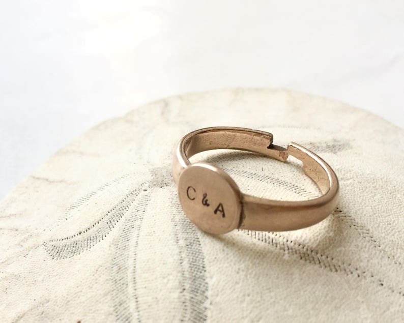 Personalized ring, two initials ring, Couple ring, personalized pinky ring, stackable ring, rose gold copper color, initial ring image 2