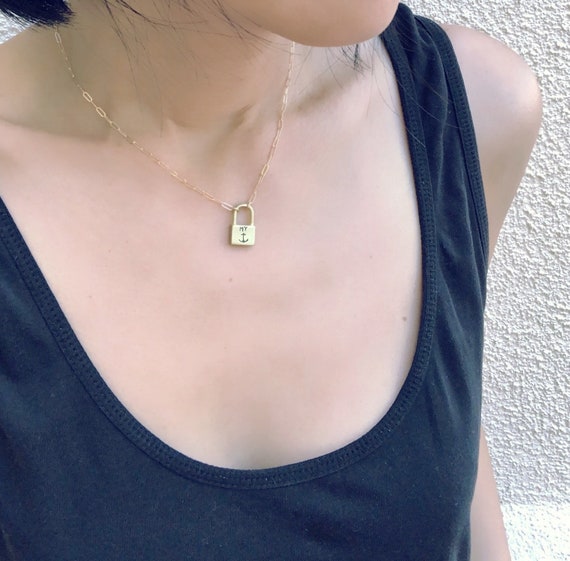 Couple Initial Padlock Necklace 