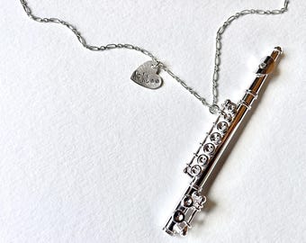 Collar de flauta realista, collar de flauta en miniatura, collar de instrumento de viento madera, regalo personalizado para flautista, colgante de flauta 3D