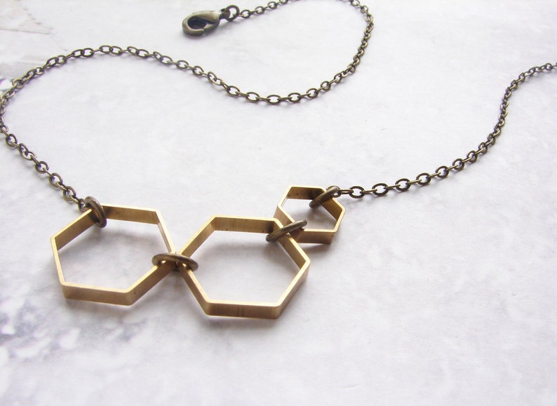 Vintage Honeycomb necklace hexagon necklace, modern geometric necklace, simple everyday necklace image 2