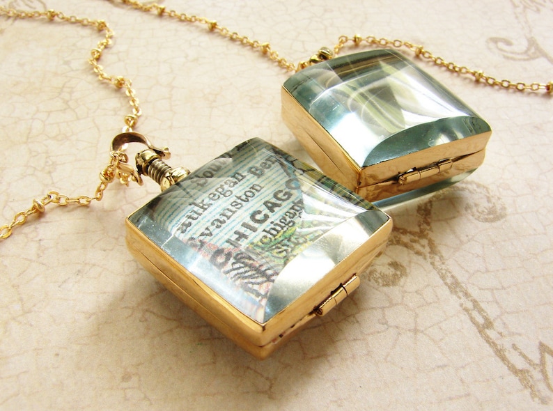 Beveled Square Glass locket pendant, personalized jewelry, Personalized gift square glass locket, custom map locket, gift for her image 2