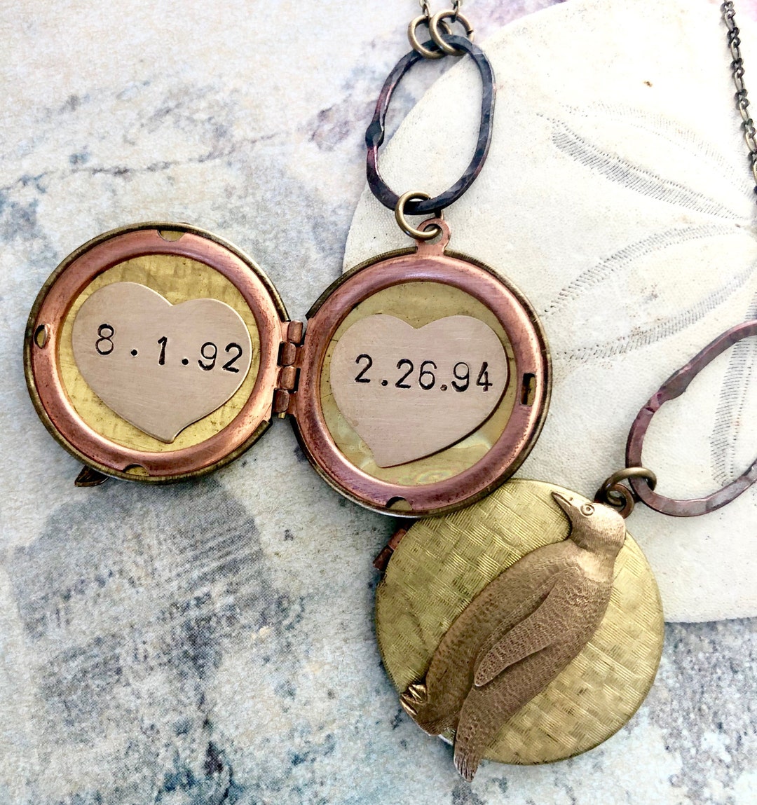 Animal Lockets Personalized Penguin Locket Necklace: Vintage Brass Animal Locket - Etsy