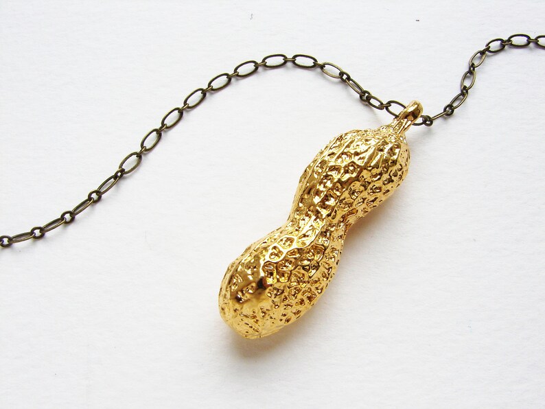 Gold Peanut Necklace Peanut Pendant Life Size Gilded Gold Etsy