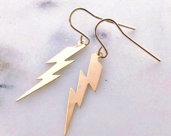 Lightning Bolt earrings, Gold lightning bolt earrings, Thunder Bolt Earrings, Ray Earrings, Simple Everyday Earrings