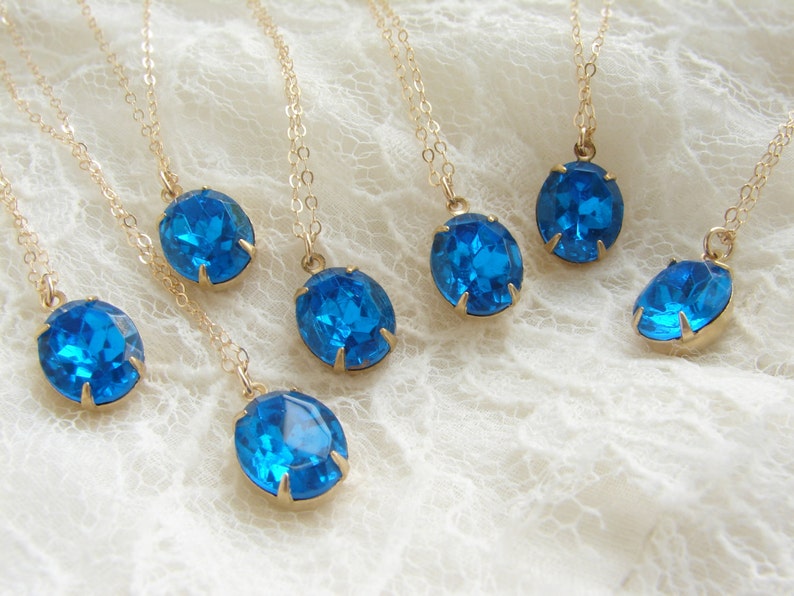 7 Wedding party gifts Vintage sapphire rhinestone necklace oval rhinestone pendant Bridesmaid jewelry