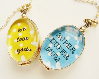 Personalized locket, Mother's day necklace, custom message pendant, we love you mom photo glass locket for Grandma