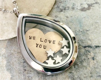 Five Star graduate necklace, We Love You heart necklace, Personalized locket, Custom heart locket, Shaker Necklace, Teacher necklace